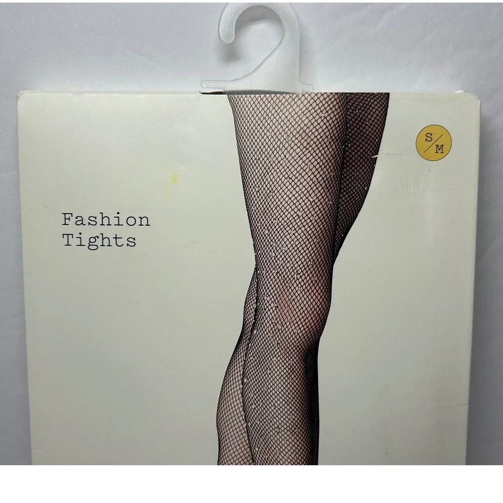 A‎ New Day Black Fishnet Fashion Tights Size S/M Rhinestone Embellished New